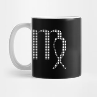 Virgo Zodiac Horoscope Symbol in Black and White Gingham Pattern Mug